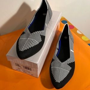 Black and white striped flats